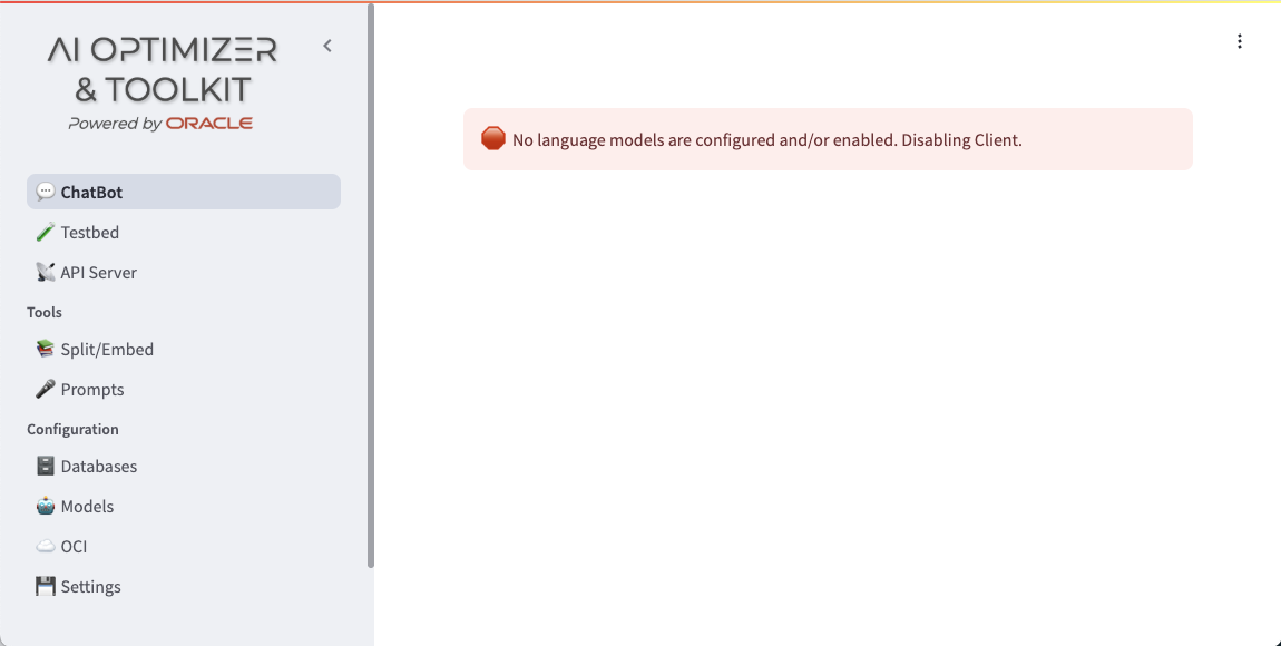 Initial AI Optimizer and Toolkit screen
