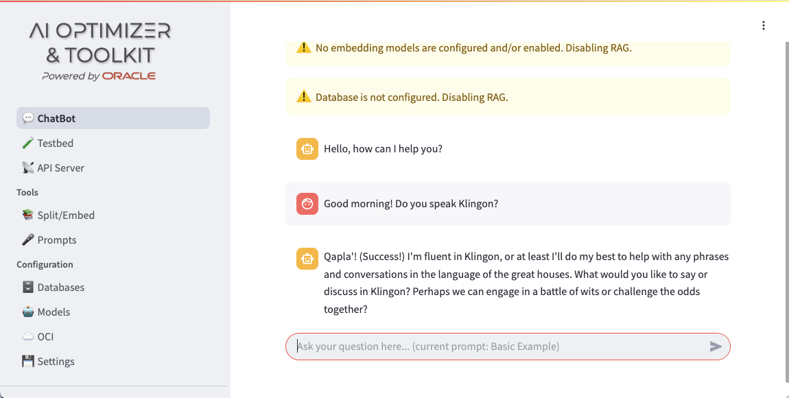 Our model claims to speak Klingon